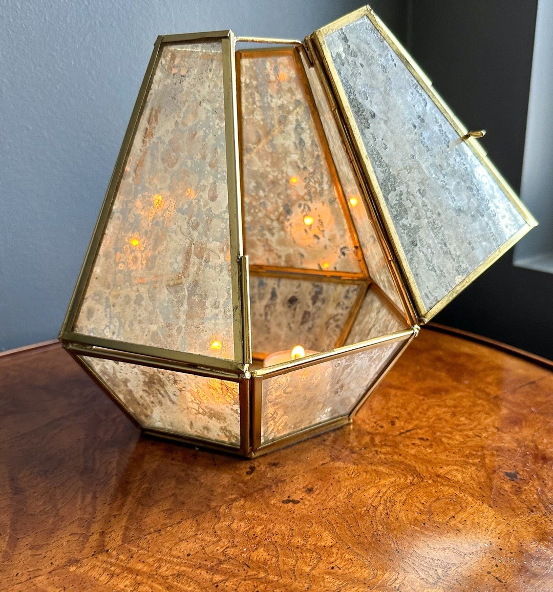 Vintage Mirrored Glass Candle Holder Glass Mirrored Lantern Etsy