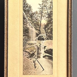 Vintage Rainbow Falls photograph, vintage framed waterfall print, scenic waterfall print, Watkins Glen photo image 7