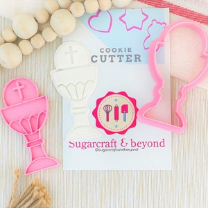 Chalice-shaped cookie cutter and stamper set for First Communion.Fondant, royal icing. Decorated cookies,cake topper, chalice cookies.