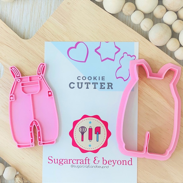 Baby Gardener Overalls Cookie Cutter and Stamp, Embosser, decorating cookies, fondant, royal icing, clay. Baby Shower, celebration.