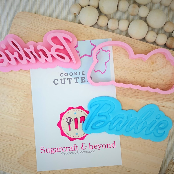 Pink Doll Logo Cookie Cutter and Stamper. 2PCS.Embosser, decorated cookies, fondant, royal icing, clay, birthday party. Babe Girl