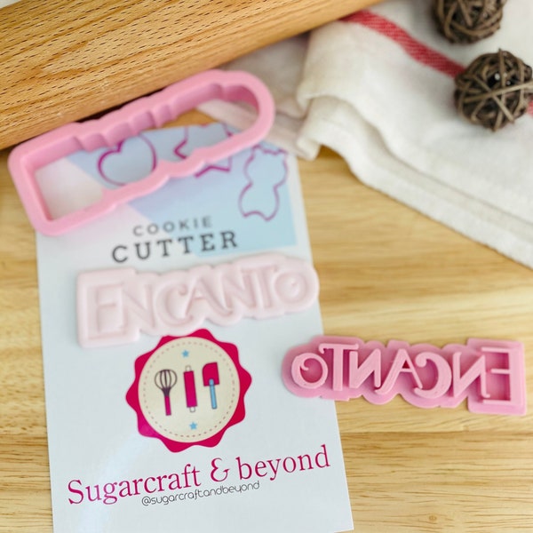 Word "Encanto" to cut and stamp beautiful cookies. Cookie cutter and stamp set. 2 PCS