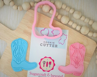 Cowboy / Cowgirl Boot Cookie Cutter and Stamp Set without Spurs. 2PCS. Fondant,royal icing, clay, cookies, baking, Party. Birthday. Western.