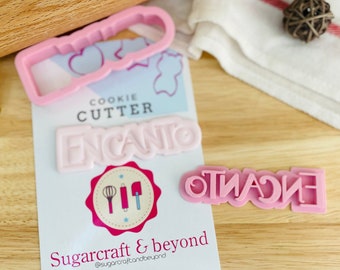 Word &quot;Encanto&quot; to cut and stamp beautiful cookies. Cookie cutter and stamp set. 2 PCS. Fondant, royal icing, cake topper, decorated cookies.