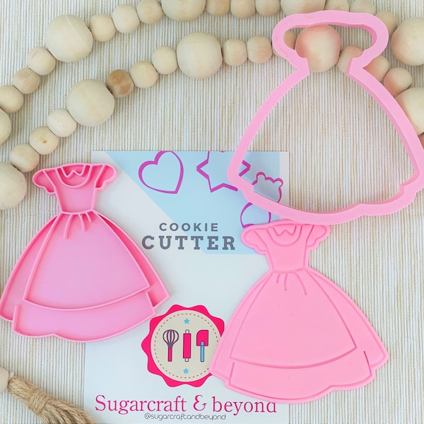 Alice in Wonderland Dress Cookie Cutter and Stamp Set - 2PCs fondant, royal icing, clay.Birthday party