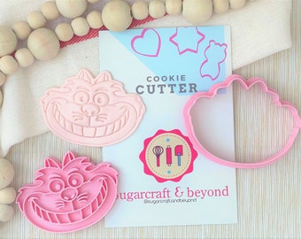 Alice in Wonderland Cheshire Cat Cookie Cutter and Stamp Set. 2 PCS. fondant, royal icing, clay.