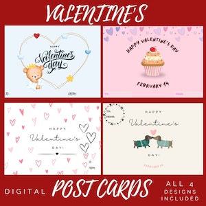 Cartão de Dia dos Namorados/inclui 4 designs diferentes/designs fofos/presente para entes queridos/cartão para impressão/cartão postal fofo/download instantâneo/