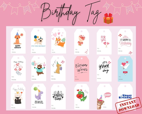 Birthday Tag/present tag/digital tag/printable tag/gift tag/celebrate/party supplies