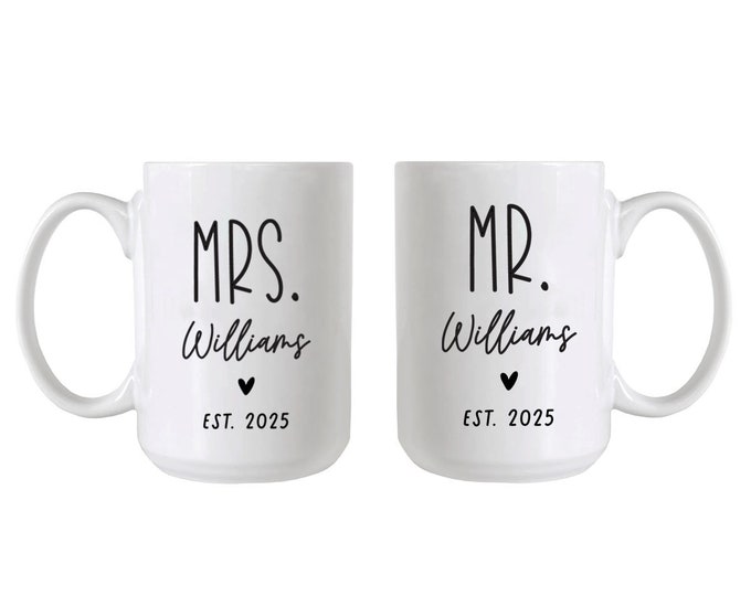 Personalized Mr and Mrs Mug, Bridal Shower Gift, Custom Mr Mrs Wedding Mug, Custom Wedding Gift, Bride and Groom Mug, Custom Gift For Bride