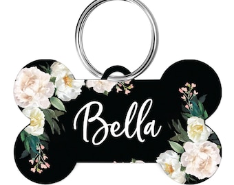 White Floral Personalized Dog Tag, Dog ID Tag, Cat Tag, Floral Pet Tag, Name Tag, Cute Dog ID Tag, Dog ID Tag, Girl Dog Tag, Dog Tag Collar