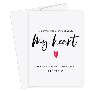 Je t’aime de tout mon cœur, carte de Saint-Valentin, carte romantique pour lui, pour elle, cadeau pour mari, petit ami, femme, petite amie, fiancé