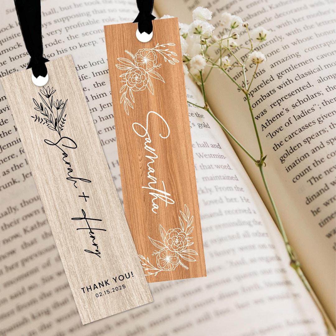 Custom Metal Wooden Bookmark With Tassels, Personalized Rustic Wedding ...