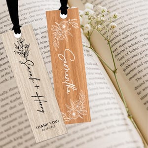 Custom Metal Wooden Bookmark with Tassels, Personalized Rustic Wedding Bookmark Favor, Engagement gift, Bulk Favor gifts, memorial gifts