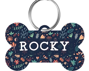 Floral Personalized Dog Tag, Dog ID Tag, Cat Tag, Name Tag, Cute Dog ID Tag, Dog ID Tag, Handletter Dog Tag, Dog Tag Collar, Custom Dog Tag