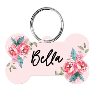 Pink Floral Personalized Dog Tag, Dog ID Tag, Cat Tag, Floral Pet Tag, Name Tag, Cute Dog ID Tag, Dog ID Tag, Girl Dog Tag, Dog Tag Collar