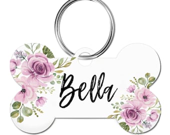 Purple Flowers Personalized Dog Tag, Dog ID Tag, Cat Tag, Floral Pet Tag, Tag, Cute Dog ID Tag, Dog ID Tag, Girl Dog Tag, Dog Tag Collar