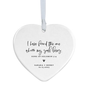 Personalized I Have Found The One Whom My Soul Loves Porcelain Ornament, Bible Verse, Gift for Couple, Newlywed Gift, Wedding Gift, Keepsake