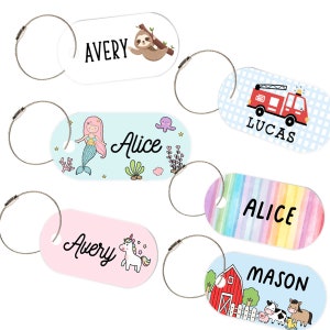 Porte-clés en métal avec nom personnalisé, rentrée des classes, étiquette de sac, étiquette de sac à dos, étiquette de boîte à lunch, sac à langer, étiquette d'école pour enfants, étiquette de bagage