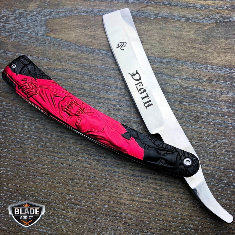 GRIM REAPER Straight Blade Razor Barber Folding Pocket Knife Etsy