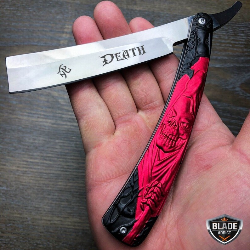 GRIM REAPER Straight Blade Razor Barber Folding Pocket Knife Etsy
