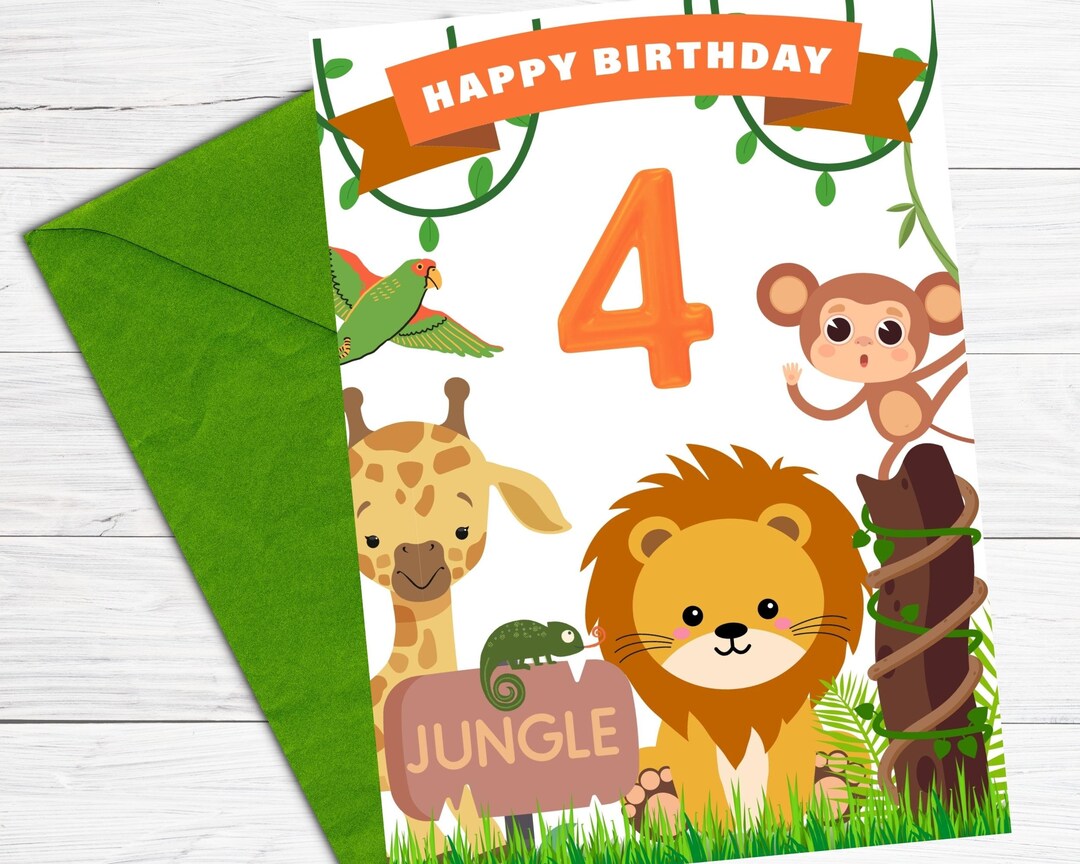 Kids 4th Birthday Card PRINTABLE, Happy Birthday Card for Boy, Girl ...