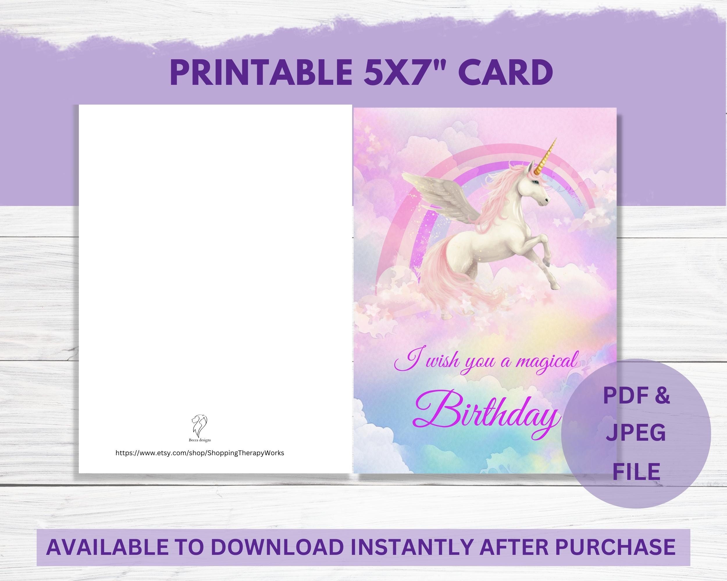 Rainbow Unicorn Birthday Card | Unicorn Birthday Card Instant Download | Girl Birthday Card ...