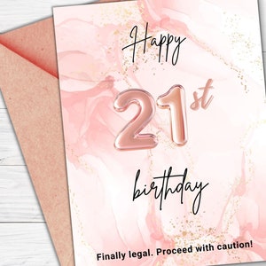 Cartão de aniversário, download instantâneo para impressão, cartão de aniversário glamoroso, cartão engraçado de feliz aniversário, cartão de aniversário para ela, feliz dia 21, legal