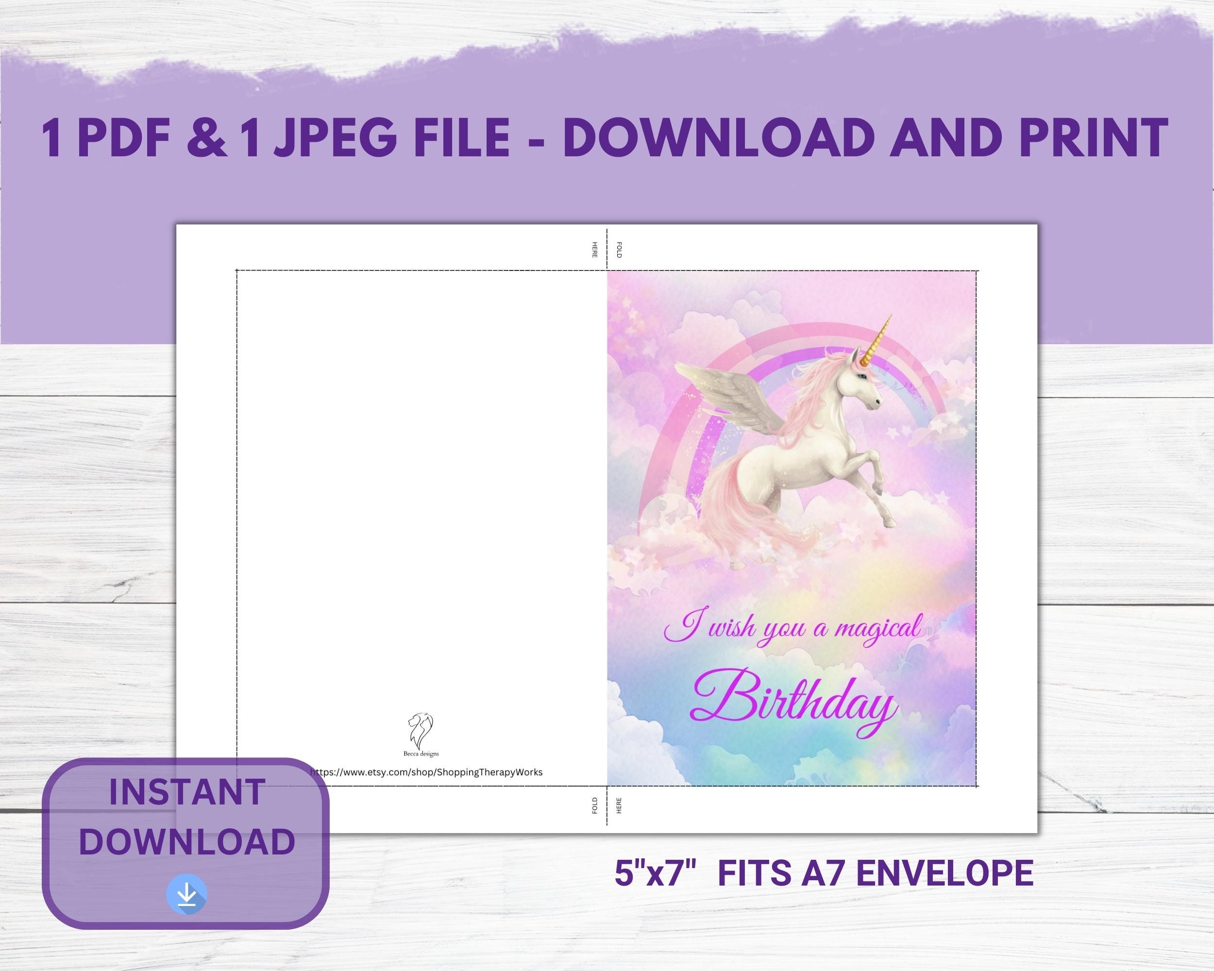 Rainbow Unicorn Birthday Card | Unicorn Birthday Card Instant Download | Girl Birthday Card ...