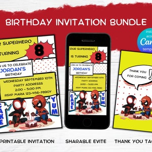 Spiderman en Miles Morales AFDRUKBARE uitnodiging | Instant Download digitale Evite| Uitnodiging voor verjaardagsfeestje voor jongens | Superheld verjaardagsfeestje
