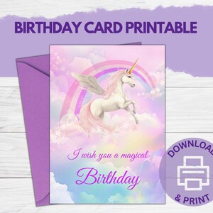 Rainbow Unicorn Birthday Card | Unicorn Birthday Card Instant Download | Girl Birthday Card | Unicorn Greeting Card | Happy Birthday Magical
