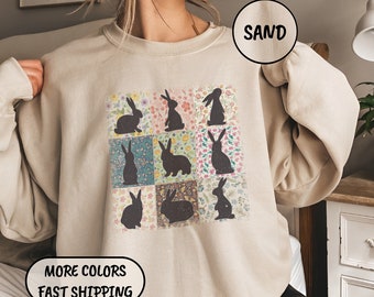 Boho Bunny Sweathirt, Gift For Rabbit Lover, Easter Bunny Sweater, Cute Rabbit Graphic, Farmhouse, Cottagecore, Retro Bunny, Easter 2024