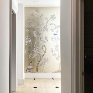 GARDEN OF CULTIVATION / Chinoiseries Tapete / Blumen und Vögel / Botanische Kunst / Wandbild / Gedruckt auf metallischem Blatt / Kunstseide / Papier / Grasstoff
