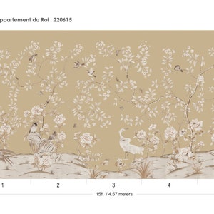 LE PETIT APPARTEMENT/Scenic wallpaper printed on non woven paper/Chinoiseries wallpaper/Flower and birds wallpaper/Botanical art/Mural BISCUIT