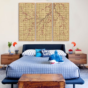 PLUM/Set of 3 UNFRAMED wall art printed on gilded metallic leaf gold/Art prints/ Chinoiseries panels/Birds and Flowers