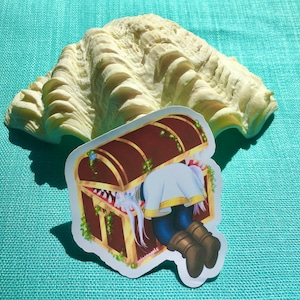 Frieren from Frieren Beyond Journey&#39;s End being eaten by a treasure chest Waterproof Sticker