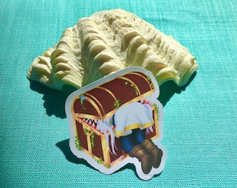 Frieren from Frieren Beyond Journey&#39;s End being eaten by a treasure chest Waterproof Sticker