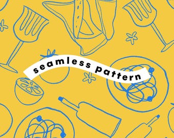 Italian Food Wine Seamless Pattern | Mediterranean Dinner Party Digital Paper | Sublimation Craft File | Instant Download