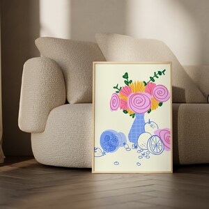 Impresión artística de ramo de flores en un jarrón, póster de garabatos de ramo de flores, arte de pared elegante, decoración del hogar imprimible, decoración de dormitorio, arte floral