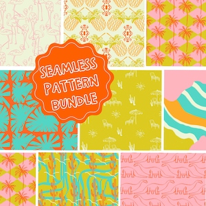 PALM SPRINGS PATTERN Bundle, Retro Mid-Century Desert Illustrations, Wallpaper, Palm Springs Seamless Pattern, Sublimation, Textile psd File