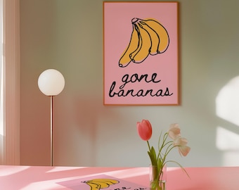 Gone Bananas Print: Pink Latina Kitchen Wall Art, Bilingual Home Decor | Digital Download