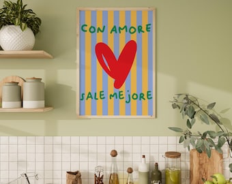 Con Amore Print: Yellow Latina Kitchen Wall Art, Bilingual Home Decor | Digital Download | Spanish Kitchen Printable