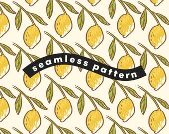 Lemon Italian Summer Seamless Pattern | Mediterranean Citrus Digital Paper | Sublimation Craft File | Instant Download