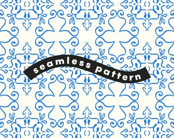 Blue Mediterranean Tile Seamless Pattern | Italian Coastal Digital Paper | Sublimation Craft File | Instant Download