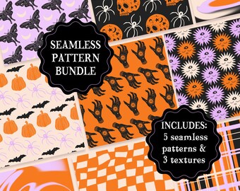 Naadloze Halloween-patroonbundel | Spookachtig digitaal papierpakket | Sublimatie knutselbestand | Direct downloaden
