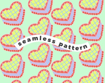 Heart Lattice Seamless Pattern | Digital Paper | Multicolor Hearts Surface Design | Hand Drawn Repeat Print
