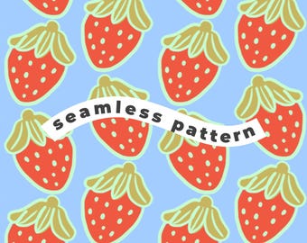 Red Strawberry Seamless Pattern | Summer Berry Digital Paper | Cute Strawberry Sublimation Design | Fruit JPG Instant Download