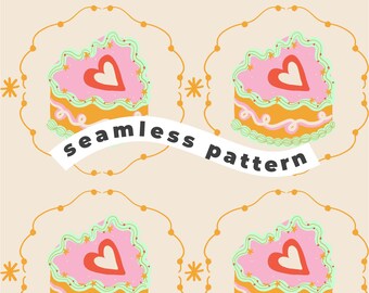 Pink Birthday Cake Seamless Pattern | Cute Cake Hearts Digital Paper | Birthday Sublimation Design | Coquette JPG Instant Download