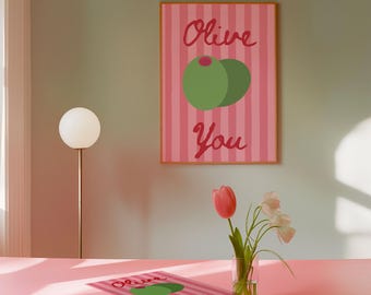 Olive You Print: Pink Latina Kitchen Wall Art, Bilingual Home Decor | Digital Download