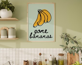 Gone Bananas Print: Light Green Latina Kitchen Wall Art, Bilingual Home Decor | Digital Download