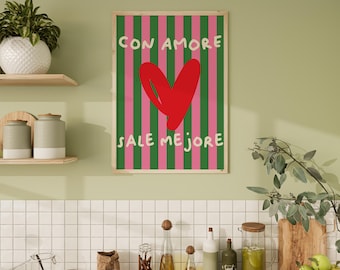 Latina Kitchen Wall Art Digital Download | Green Con Amore Print Instant Download | Spanish Kitchen Printable Decor 11x14 18x24 24x36